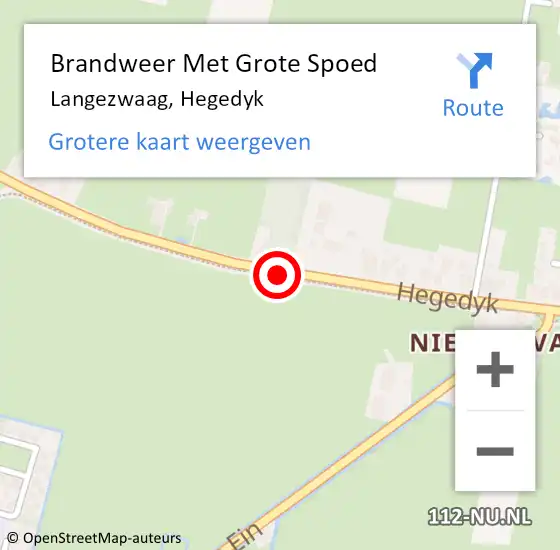 Locatie op kaart van de 112 melding: Brandweer Met Grote Spoed Naar Langezwaag, Hegedyk op 28 oktober 2018 04:24