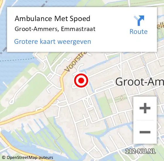 Locatie op kaart van de 112 melding: Ambulance Met Spoed Naar Groot-Ammers, Emmastraat op 28 oktober 2018 08:24