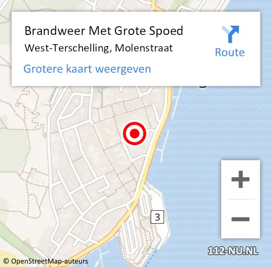 Locatie op kaart van de 112 melding: Brandweer Met Grote Spoed Naar West-Terschelling, Molenstraat op 28 oktober 2018 09:54