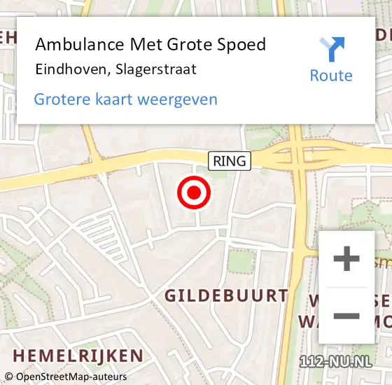 Locatie op kaart van de 112 melding: Ambulance Met Grote Spoed Naar Eindhoven, Slagerstraat op 28 oktober 2018 10:04