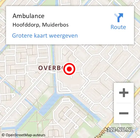 Locatie op kaart van de 112 melding: Ambulance Hoofddorp, Muiderbos op 28 oktober 2018 11:01