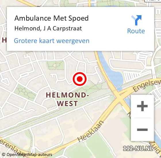 Locatie op kaart van de 112 melding: Ambulance Met Spoed Naar Helmond, J A Carpstraat op 28 oktober 2018 17:20