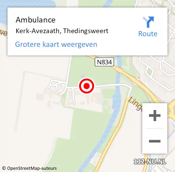 Locatie op kaart van de 112 melding: Ambulance Kerk-Avezaath, Thedingsweert op 29 oktober 2018 00:00