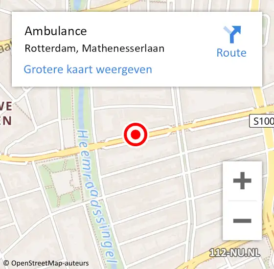 Locatie op kaart van de 112 melding: Ambulance Rotterdam, Mathenesserlaan op 29 oktober 2018 08:22
