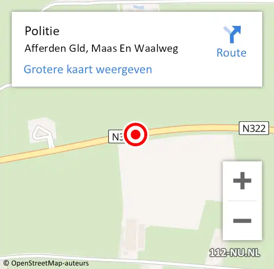 Locatie op kaart van de 112 melding: Politie Afferden Gld, Maas En Waalweg op 13 maart 2014 08:39