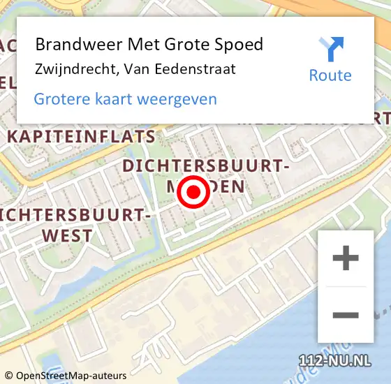 Locatie op kaart van de 112 melding: Brandweer Met Grote Spoed Naar Zwijndrecht, Van Eedenstraat op 29 oktober 2018 14:06