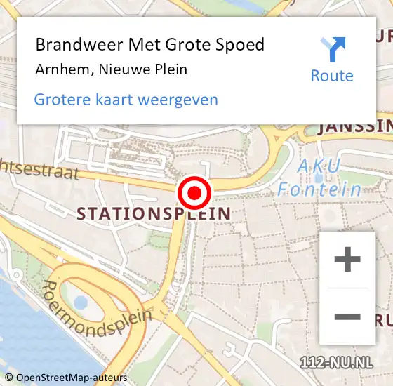 Locatie op kaart van de 112 melding: Brandweer Met Grote Spoed Naar Arnhem, Nieuwe Plein op 29 oktober 2018 16:32