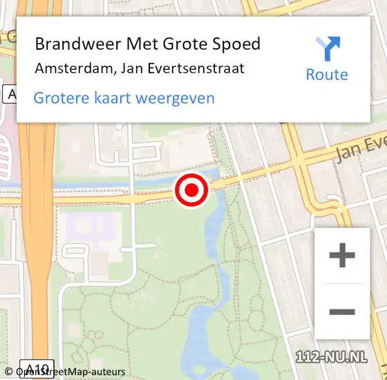 Locatie op kaart van de 112 melding: Brandweer Met Grote Spoed Naar Amsterdam, Jan Evertsenstraat op 29 oktober 2018 16:38