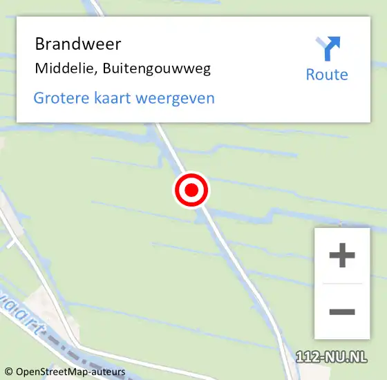 Locatie op kaart van de 112 melding: Brandweer Middelie, Buitengouwweg op 29 oktober 2018 20:10