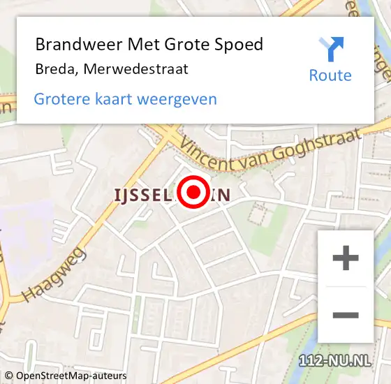 Locatie op kaart van de 112 melding: Brandweer Met Grote Spoed Naar Breda, Merwedestraat op 29 oktober 2018 21:36
