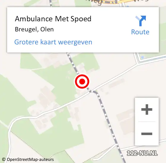 Locatie op kaart van de 112 melding: Ambulance Met Spoed Naar Breugel, Olen op 30 oktober 2018 02:43