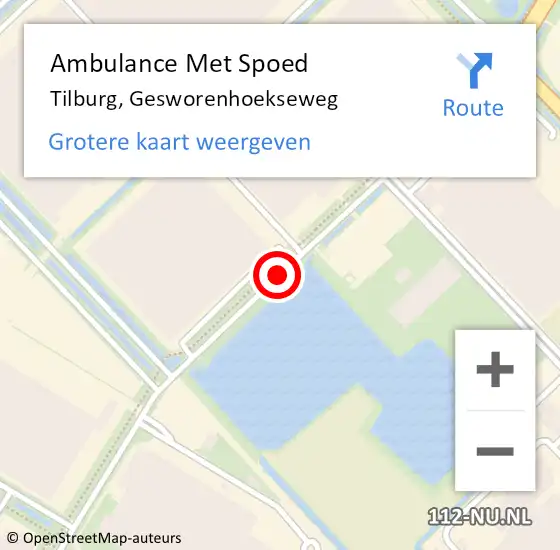 Locatie op kaart van de 112 melding: Ambulance Met Spoed Naar Tilburg, Gesworenhoekseweg op 30 oktober 2018 05:12