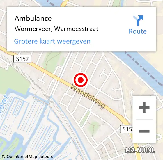 Locatie op kaart van de 112 melding: Ambulance Wormerveer, Warmoesstraat op 30 oktober 2018 09:46