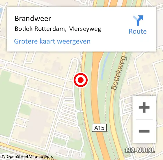 Locatie op kaart van de 112 melding: Brandweer Botlek Rotterdam, Merseyweg op 30 oktober 2018 10:11