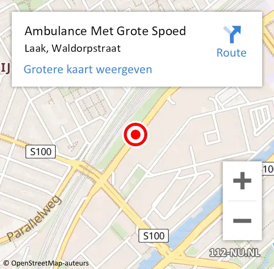 Locatie op kaart van de 112 melding: Ambulance Met Grote Spoed Naar Laak, Waldorpstraat op 30 oktober 2018 13:11