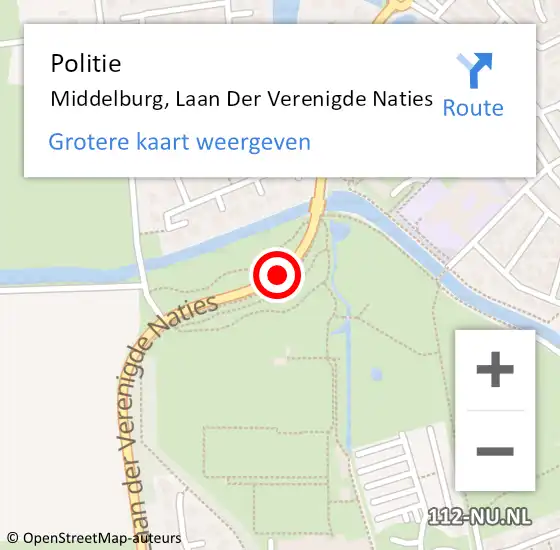 Locatie op kaart van de 112 melding: Politie Middelburg, Laan Der Verenigde Naties op 30 oktober 2018 15:59