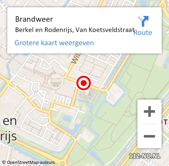 Locatie op kaart van de 112 melding: Brandweer Berkel en Rodenrijs, Van Koetsveldstraat op 30 oktober 2018 17:52