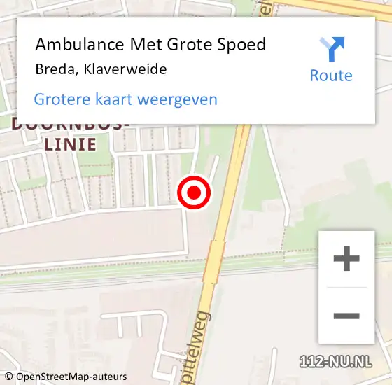 Locatie op kaart van de 112 melding: Ambulance Met Grote Spoed Naar Breda, Klaverweide op 30 oktober 2018 20:08