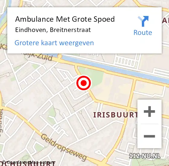 Locatie op kaart van de 112 melding: Ambulance Met Grote Spoed Naar Eindhoven, Breitnerstraat op 30 oktober 2018 21:46