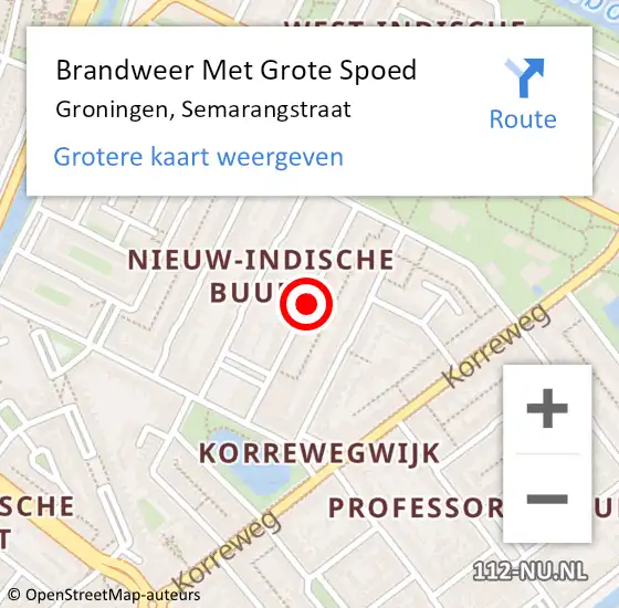 Locatie op kaart van de 112 melding: Brandweer Met Grote Spoed Naar Groningen, Semarangstraat op 30 oktober 2018 22:24