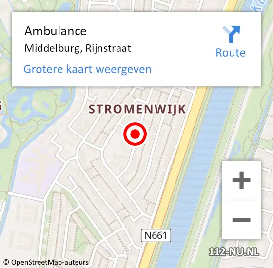 Locatie op kaart van de 112 melding: Ambulance Middelburg, Rijnstraat op 31 oktober 2018 08:05