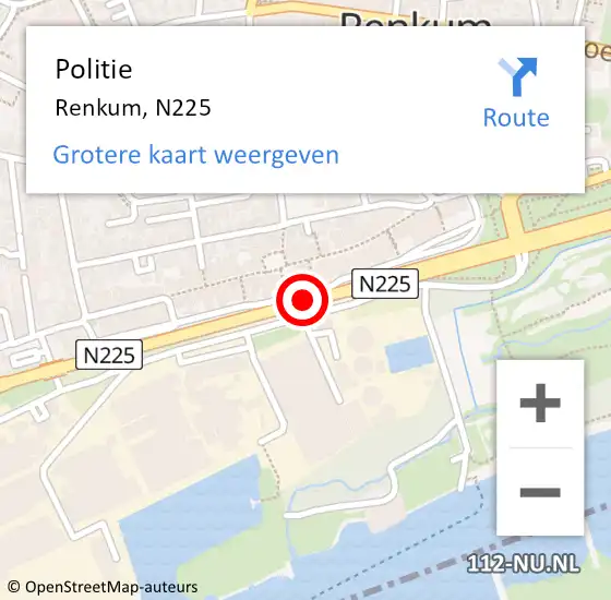 Locatie op kaart van de 112 melding: Politie Renkum, N225 op 31 oktober 2018 08:49