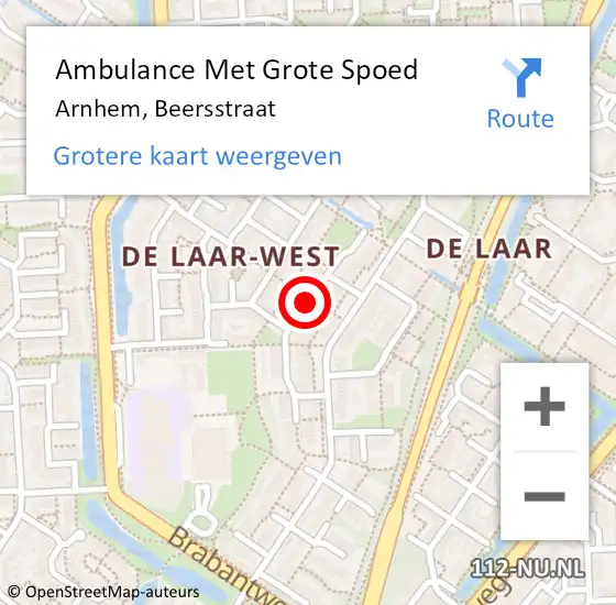 Locatie op kaart van de 112 melding: Ambulance Met Grote Spoed Naar Arnhem, Beersstraat op 31 oktober 2018 14:23