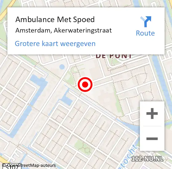 Locatie op kaart van de 112 melding: Ambulance Met Spoed Naar Amsterdam, Akerwateringstraat op 31 oktober 2018 17:58