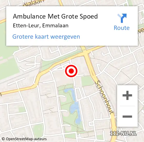 Locatie op kaart van de 112 melding: Ambulance Met Grote Spoed Naar Etten-Leur, Emmalaan op 31 oktober 2018 18:08
