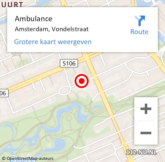 Locatie op kaart van de 112 melding: Ambulance Amsterdam, Vondelstraat op 31 oktober 2018 21:30