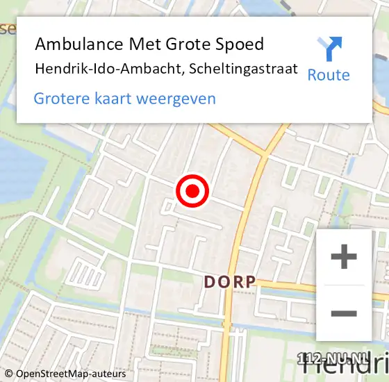 Locatie op kaart van de 112 melding: Ambulance Met Grote Spoed Naar Hendrik-Ido-Ambacht, Scheltingastraat op 1 november 2018 07:22