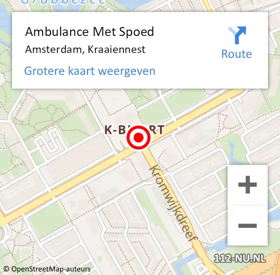 Locatie op kaart van de 112 melding: Ambulance Met Spoed Naar Amsterdam, Kraaiennest op 1 november 2018 11:11