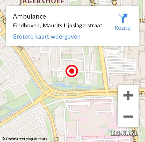 Locatie op kaart van de 112 melding: Ambulance Eindhoven, Maurits Lijnslagerstraat op 1 november 2018 13:31