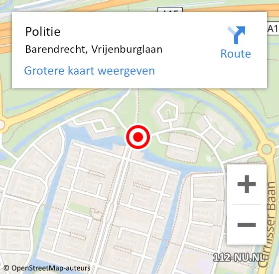 Locatie op kaart van de 112 melding: Politie Barendrecht, Vrijenburglaan op 1 november 2018 14:09