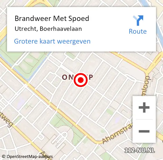 Locatie op kaart van de 112 melding: Brandweer Met Spoed Naar Utrecht, Boerhaavelaan op 1 november 2018 14:10