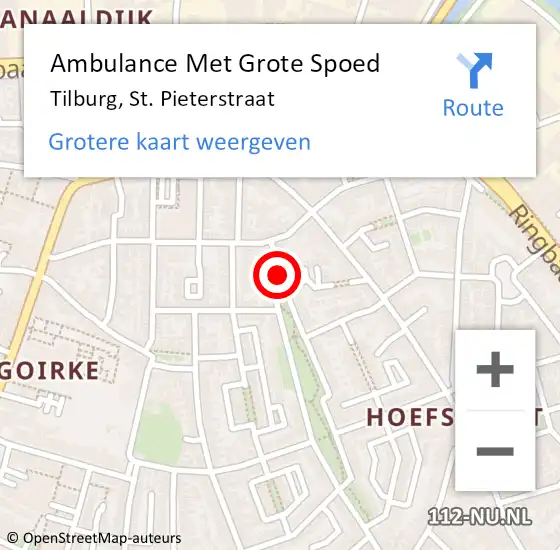Locatie op kaart van de 112 melding: Ambulance Met Grote Spoed Naar Tilburg, St. Pieterstraat op 1 november 2018 15:02