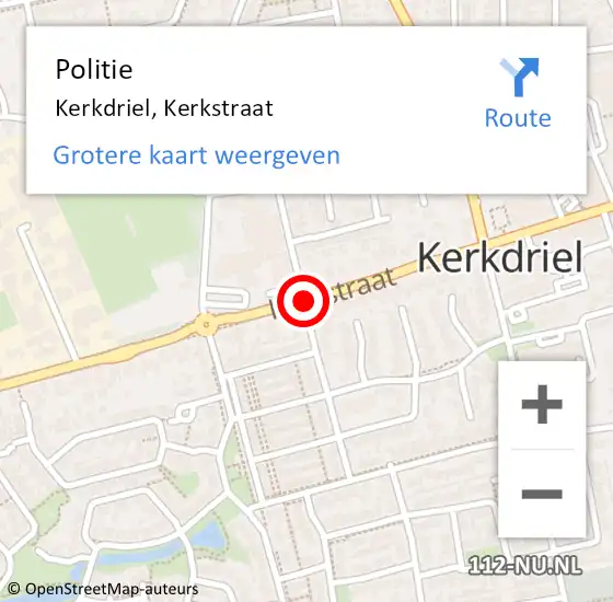 Locatie op kaart van de 112 melding: Politie Kerkdriel, Kerkstraat op 1 november 2018 18:41