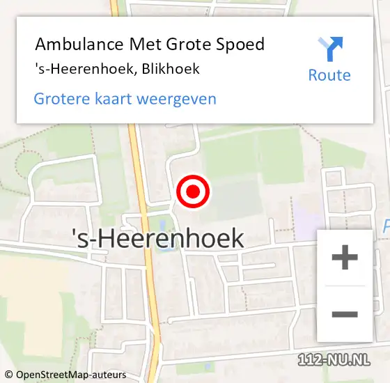 Locatie op kaart van de 112 melding: Ambulance Met Grote Spoed Naar 's-Heerenhoek, Blikhoek op 2 november 2018 01:20
