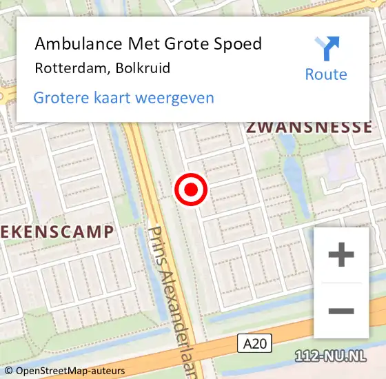 Locatie op kaart van de 112 melding: Ambulance Met Grote Spoed Naar Rotterdam, Bolkruid op 2 november 2018 07:36