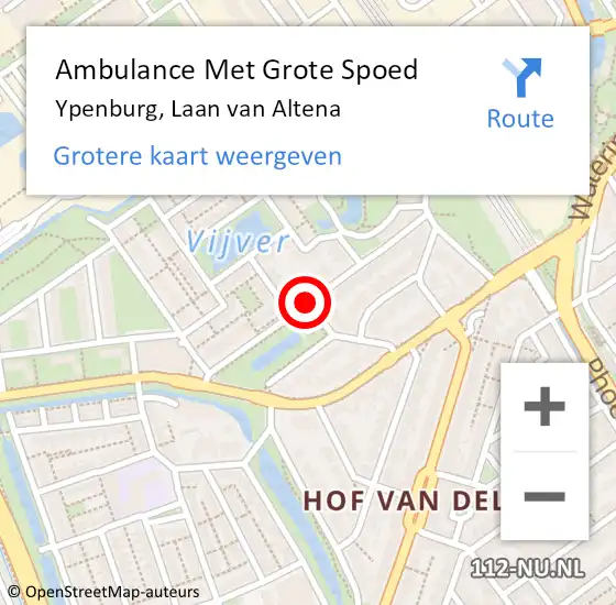 Locatie op kaart van de 112 melding: Ambulance Met Grote Spoed Naar Ypenburg, Laan van Altena op 2 november 2018 12:55