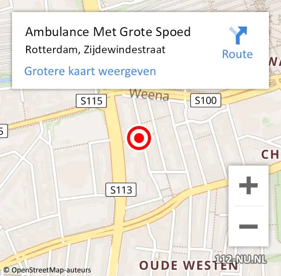 Locatie op kaart van de 112 melding: Ambulance Met Grote Spoed Naar Rotterdam, Zijdewindestraat op 2 november 2018 16:59