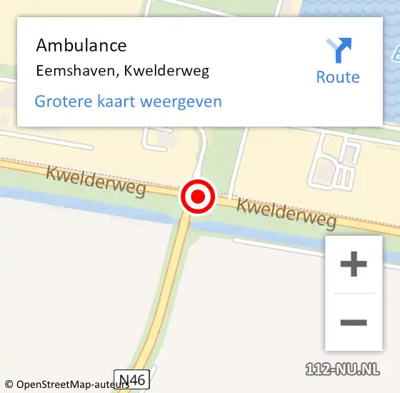 Locatie op kaart van de 112 melding: Ambulance Eemshaven, Kwelderweg op 3 november 2018 11:53