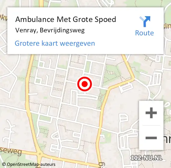 Locatie op kaart van de 112 melding: Ambulance Met Grote Spoed Naar Venray, Bevrijdingsweg op 3 november 2018 15:28