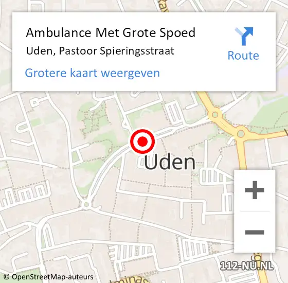Locatie op kaart van de 112 melding: Ambulance Met Grote Spoed Naar Uden, Pastoor Spieringsstraat op 3 november 2018 16:01