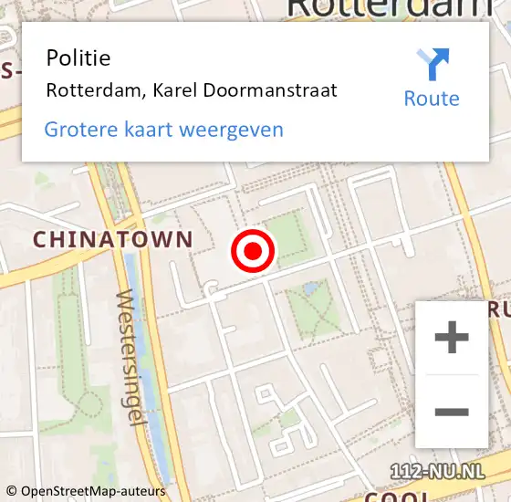 Locatie op kaart van de 112 melding: Politie Rotterdam, Karel Doormanstraat op 3 november 2018 20:01