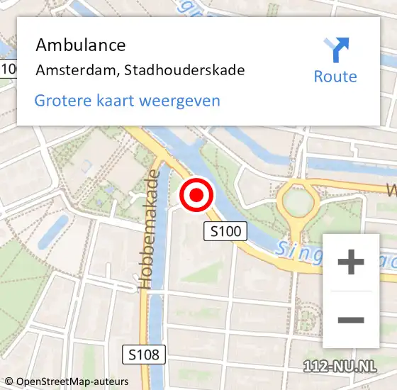 Locatie op kaart van de 112 melding: Ambulance Amsterdam, Stadhouderskade op 3 november 2018 23:02