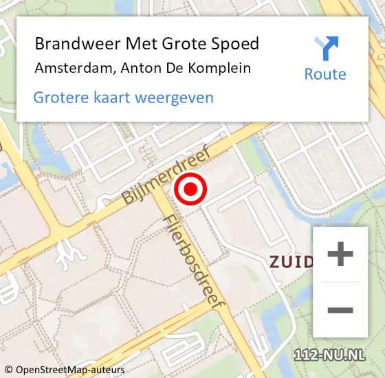 Locatie op kaart van de 112 melding: Brandweer Met Grote Spoed Naar Amsterdam, Anton De Komplein op 3 november 2018 23:53