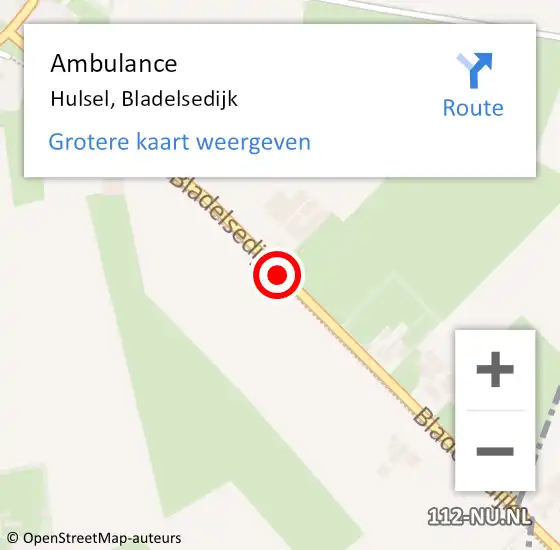 Locatie op kaart van de 112 melding: Ambulance Hulsel, Bladelsedijk op 4 november 2018 13:55