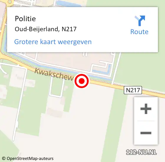 Locatie op kaart van de 112 melding: Politie Oud-Beijerland, N217 op 4 november 2018 14:38
