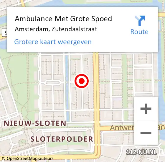 Locatie op kaart van de 112 melding: Ambulance Met Grote Spoed Naar Amsterdam, Zutendaalstraat op 4 november 2018 14:59
